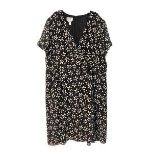 VTG Talbots 100% Pure Silk Dress Plus Size 18W Brown Floral Short Sleeve Lined